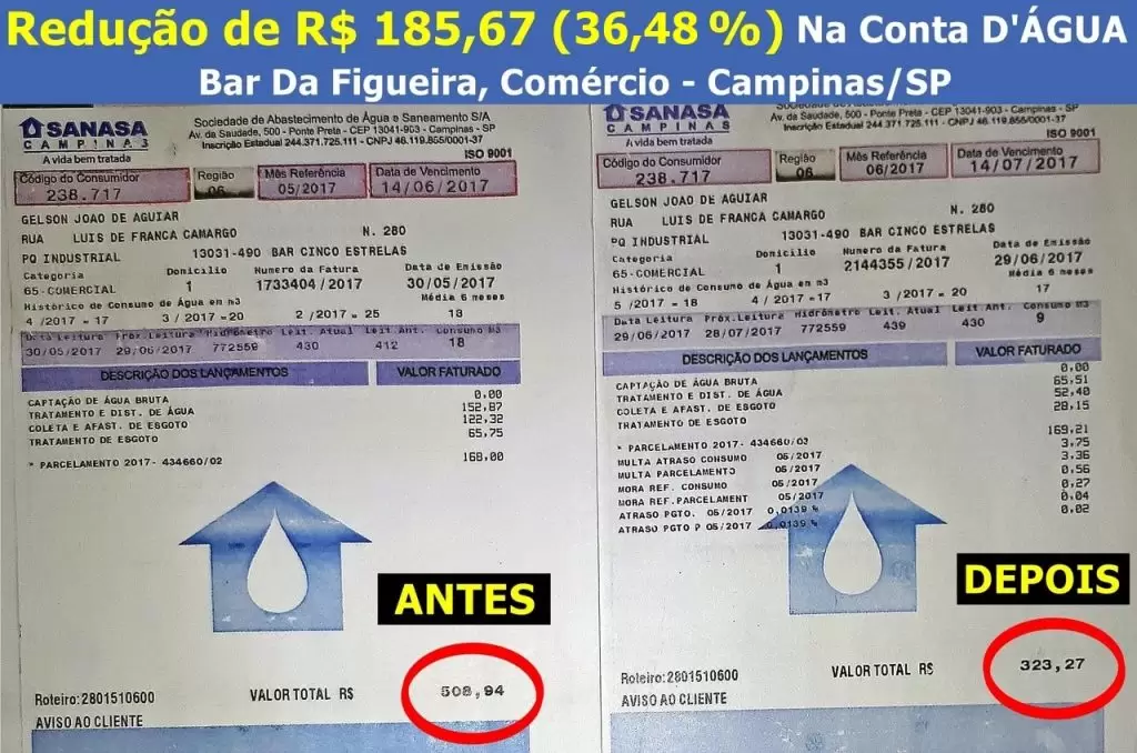 redução de conta de agua
